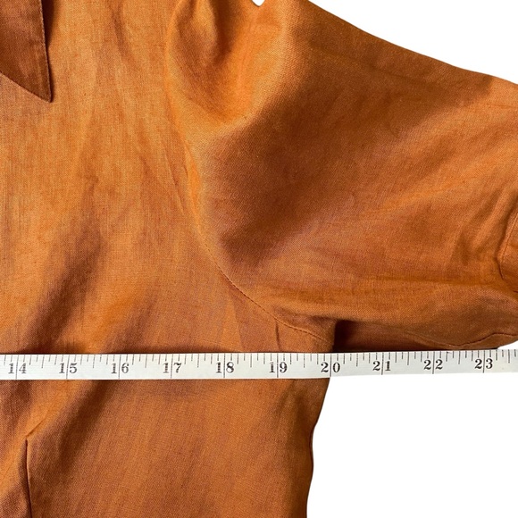 Lafayette 148 New York Women's Rust Orange Half Button-Down V-Neck Blouse Shirt - Picture 4 of 10